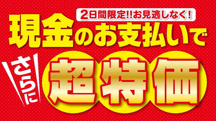 現金のお支払いで超特価